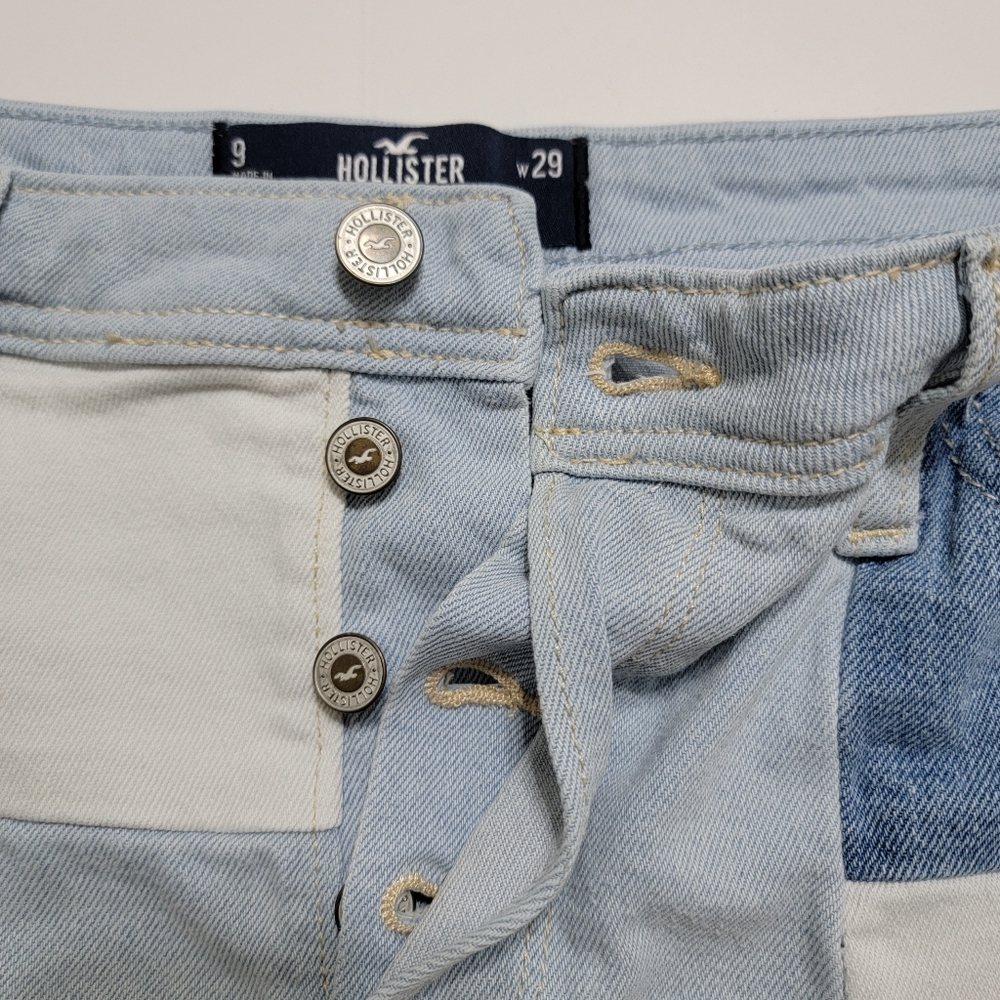 Patchwork Two-Tone Denim Shorts - Light Blue & Cream - Picture 3 of 8